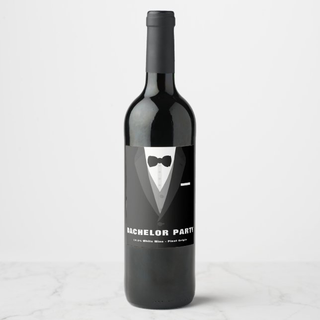 Étiquette Pour Bouteilles De Vin Black Tuxedo Bachelor (Devant)