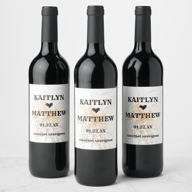 Étiquette Pour Bouteilles De Vin Blanc avec mariage motif abstrait doré (Bouteilles)