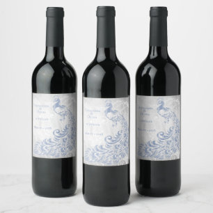 Étiquette Pour Bouteilles De Vin Blanc bleu clair Peacock Feuille Vin Mariage Vin É