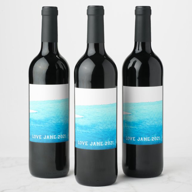 Étiquette Pour Bouteilles De Vin Bleu aquarelle abstraite bande (Bouteilles)