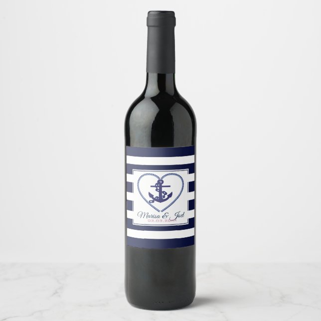 Étiquette Pour Bouteilles De Vin Bleu & Blanc Et Ancre (Devant)