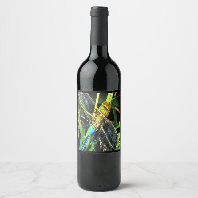 Étiquette Pour Bouteilles De Vin Bleu Dragonfly Shimmering Wings Peinture (Devant)