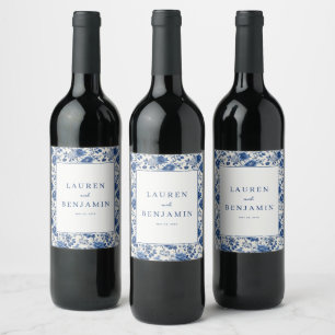 Étiquette Pour Bouteilles De Vin Bleu Floral Élégant