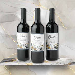 Étiquette Pour Bouteilles De Vin Bleu Jaune Mariage Floral
