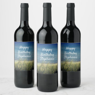 Étiquette Pour Bouteilles De Vin Bleu nautique Joyeux Cool de paysage de plage d'an