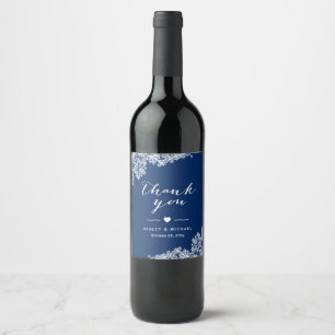 Étiquette Pour Bouteilles De Vin Bleu Nuit Blanc Dentelle Élégant Mariage Remerciem