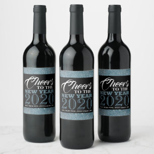 Étiquette Pour Bouteilles De Vin Bleu Parties scintillant rayures, Nouvel An