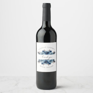 Étiquette Pour Bouteilles De Vin Bleu Poussiéreux et Floral Navy