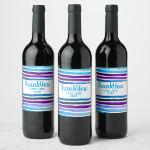 Étiquette Pour Bouteilles De Vin Bleu rayé mignon vin d'aquarelle étiquette