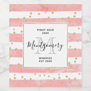 Étiquette Pour Bouteilles De Vin Bleu rose   Faux Gold Confetti