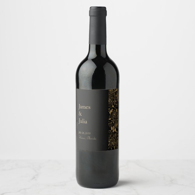 Étiquette Pour Bouteilles De Vin Blooms dorés (Devant)