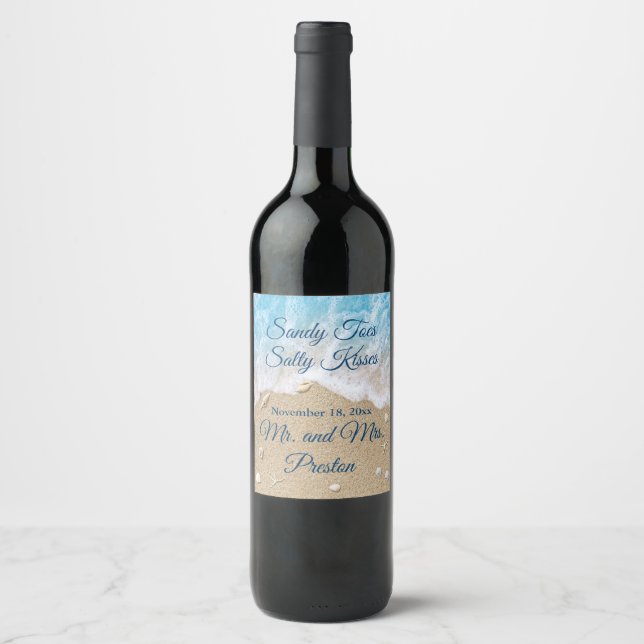 Étiquette Pour Bouteilles De Vin Blue Beach Waves Sandy Toes (Devant)