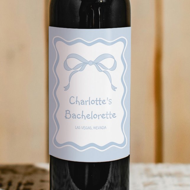 Étiquette Pour Bouteilles De Vin Blue Bow Bachelorte (Créateur téléchargé)