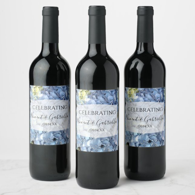 Étiquette Pour Bouteilles De Vin Blue Hydrangea Flowers Mariage (Bouteilles)
