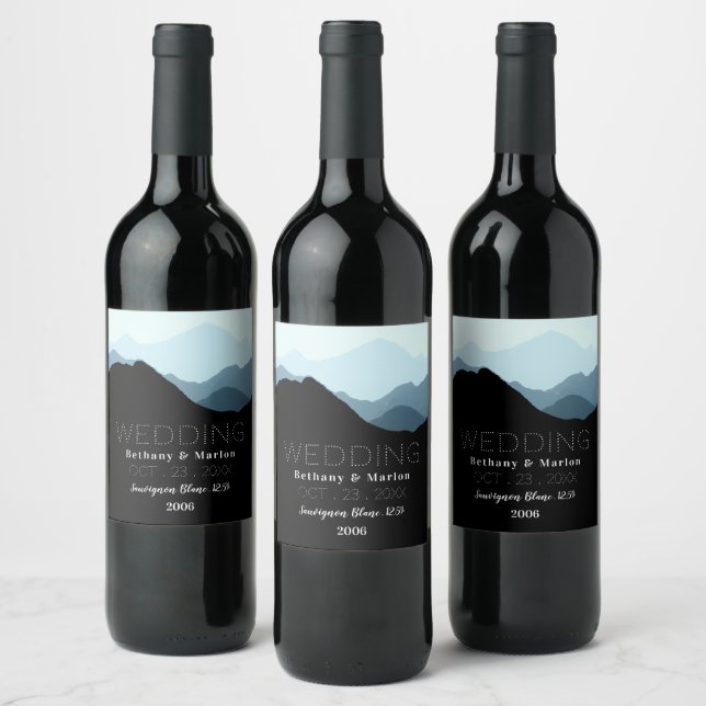 Étiquette Pour Bouteilles De Vin Blue Mountain Range, Mariage rustique (Bouteilles)