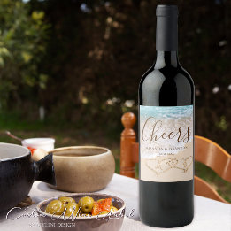 Étiquette Pour Bouteilles De Vin Blue Ocean Waves Plage tropicale Mariage