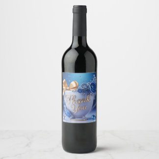 Étiquette Pour Bouteilles De Vin Blue Rose Teacup, Thank You Label