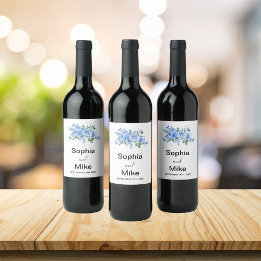 Étiquette Pour Bouteilles De Vin Blue Watercolour Floral and Butterflies Wedding