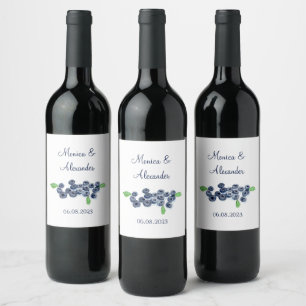 Étiquette Pour Bouteilles De Vin Blueberries Fruits bleuets Mariage d'été