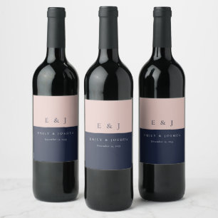 Étiquette Pour Bouteilles De Vin Blush Navy Mariage moderne