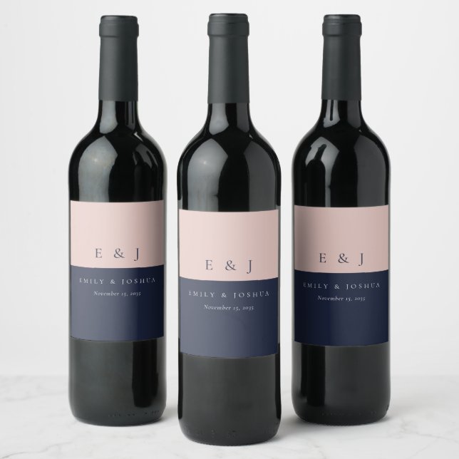 Étiquette Pour Bouteilles De Vin Blush Navy Mariage moderne (Bouteilles)
