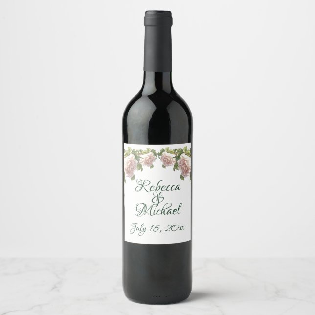 Étiquette Pour Bouteilles De Vin Blushing Ivory Peach Rose (Devant)
