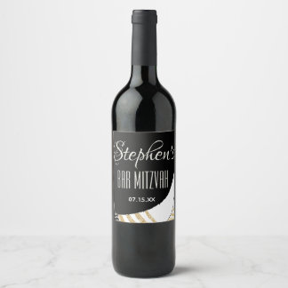 Étiquette Pour Bouteilles De Vin BM Bar Bat mitzvah Gold Tallit Wine BotÉtiquette