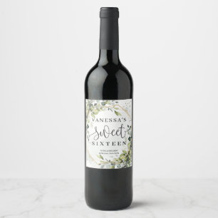 Étiquette Pour Bouteilles De Vin Boho aquarelle eucalyptus cadre or doux 16e