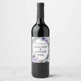 Étiquette Pour Bouteilles De Vin Boho Feather & Floral Wreath Mariage Monogramme
