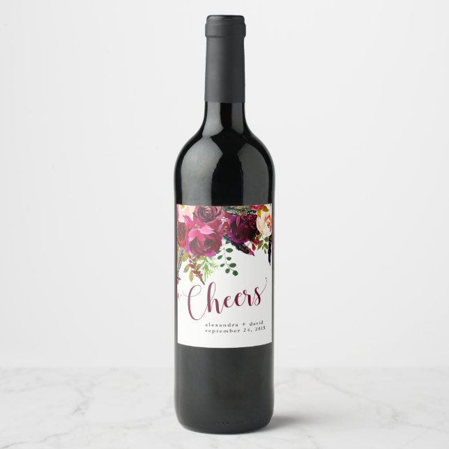 Étiquette Pour Bouteilles De Vin Boho Floral | Bravo (Devant)