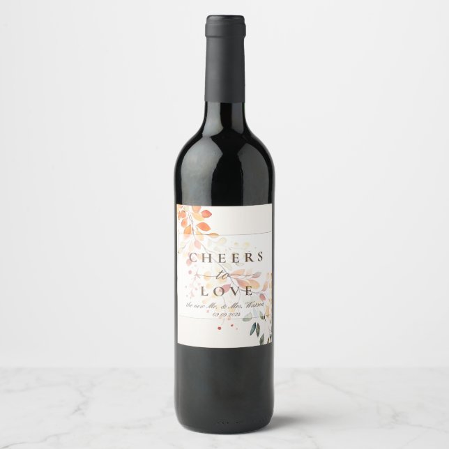 Étiquette Pour Bouteilles De Vin Boho moderne aquarelle automne Feuilles Mariage (Devant)