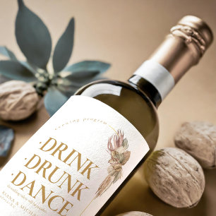 Étiquette Pour Bouteilles De Vin Boho Oasis Boisson de mariage Danse ivre V2 ID959