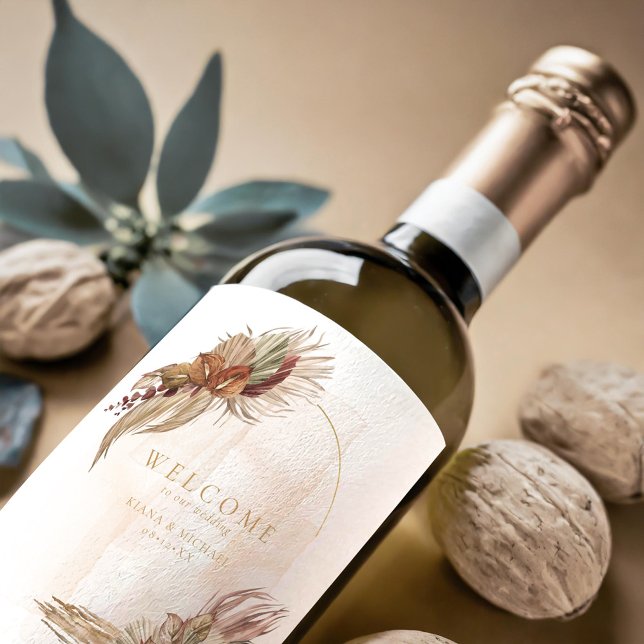 Étiquette Pour Bouteilles De Vin Boho Oasis Mariage Floral Welcome ID959 (Créateur téléchargé)