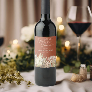 Étiquette Pour Bouteilles De Vin Boho Palm Feuillage Séché Fête de Mariage Terracot