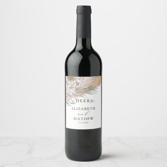 Étiquette Pour Bouteilles De Vin Boho Pampas & Floral Wedding  (Devant)