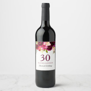 Étiquette Pour Bouteilles De Vin Boho rouge bordeaux 30e fête d'anniversaire