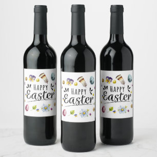 Étiquette Pour Bouteilles De Vin Boho Rustique Aquarelle colorée Bonne Pâques