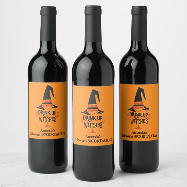 Étiquette Pour Bouteilles De Vin Boire des sorcières Halloween Orange (Bouteilles)