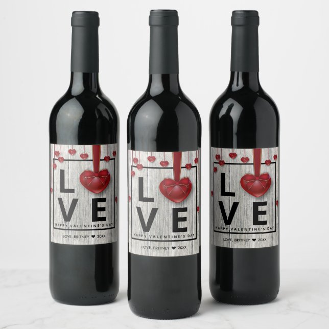 Étiquette Pour Bouteilles De Vin Bois moderne Rustique Saint Valentin AMOUR Coeurs  (Bouteilles)