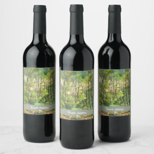 Étiquette Pour Bouteilles De Vin Bois peinture aquarelle sur soie