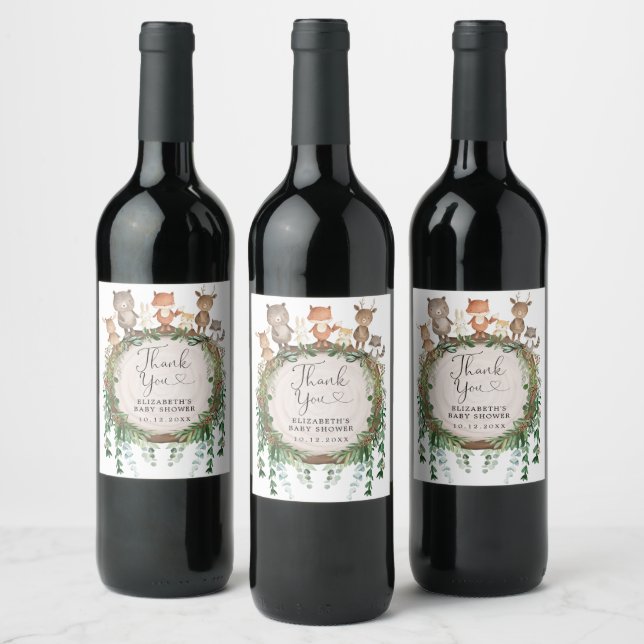 Étiquette Pour Bouteilles De Vin Bois rustique Végétation Animaux Bébé Faveurs (Bouteilles)