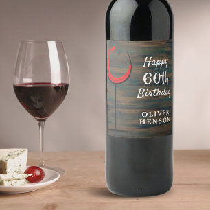 Étiquette Pour Bouteilles De Vin Bois rustique Verre rouge 60e anniversaire