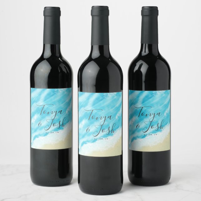 Étiquette Pour Bouteilles De Vin Bokeh Lights Modern Beach Wedding (Bouteilles)
