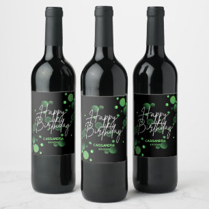 Étiquette Pour Bouteilles De Vin Bokeh vert moderne dégradé noir Joyeux anniversair