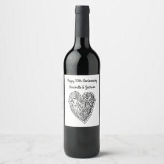 Étiquette Pour Bouteilles De Vin Bon Anniversaire Éditable Coeur d'Amour