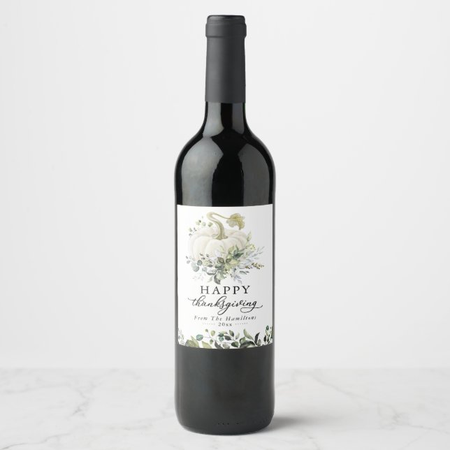 Étiquette Pour Bouteilles De Vin Bon thanksgiving Citrouille blanc verdoyant (Devant)