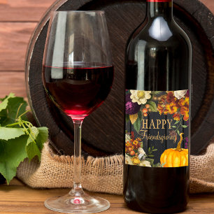 Étiquette Pour Bouteilles De Vin Bon thanksgiving Friendsgiving automne floral