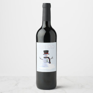 Étiquette Pour Bouteilles De Vin Bonhomme de neige avec chapeau et écharpe. J'aime