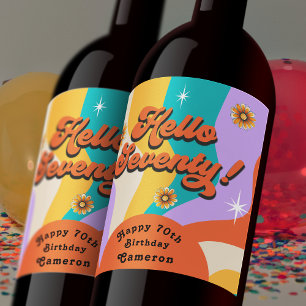 Étiquette Pour Bouteilles De Vin Bonjour Soixante-dix Retro Super 70e anniversaire