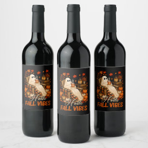 Étiquette Pour Bouteilles De Vin Bonjour Vibrations d'Automne Fantôme Mignon Citrou